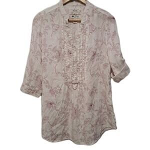 MALVIN Tunic Top Womens Medium M US 8 Pink Toile Print 100% Linen Popover Shirt